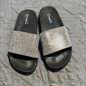 Rue21 Women's Black Sandals with Glittering Silver Strap